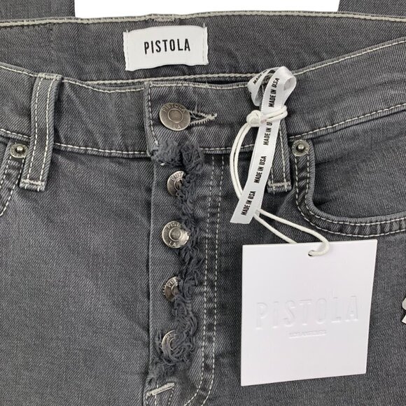 Pistola Charlie High Rise Straight Distressed Gray Wash Button Fly Women's SZ 25 - Picture 4 of 8